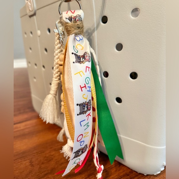 Teacher keyring (lge), macrame, beads, ribbons accessory for Simply South, bogg - Picture 3 of 9